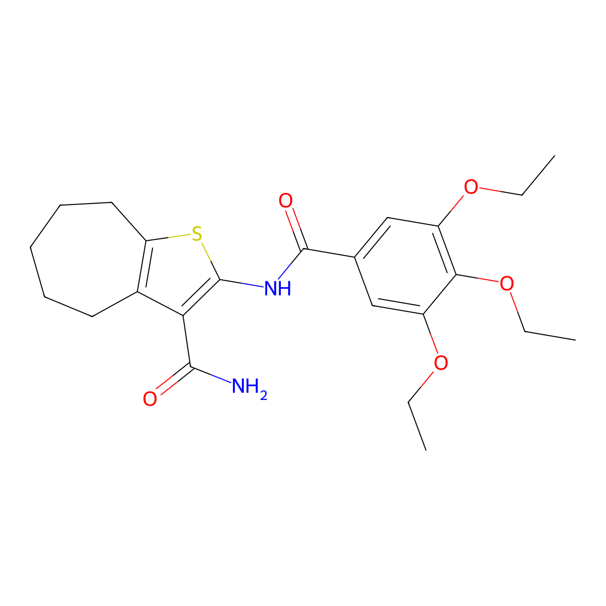 2-[(3,4,5-triethoxybenzoyl)amino]-5,6,7,8-tetrahydro-4H-cyclohepta[b]thiophene-3-carboxamide molecular structure, CAS 353785-27-0