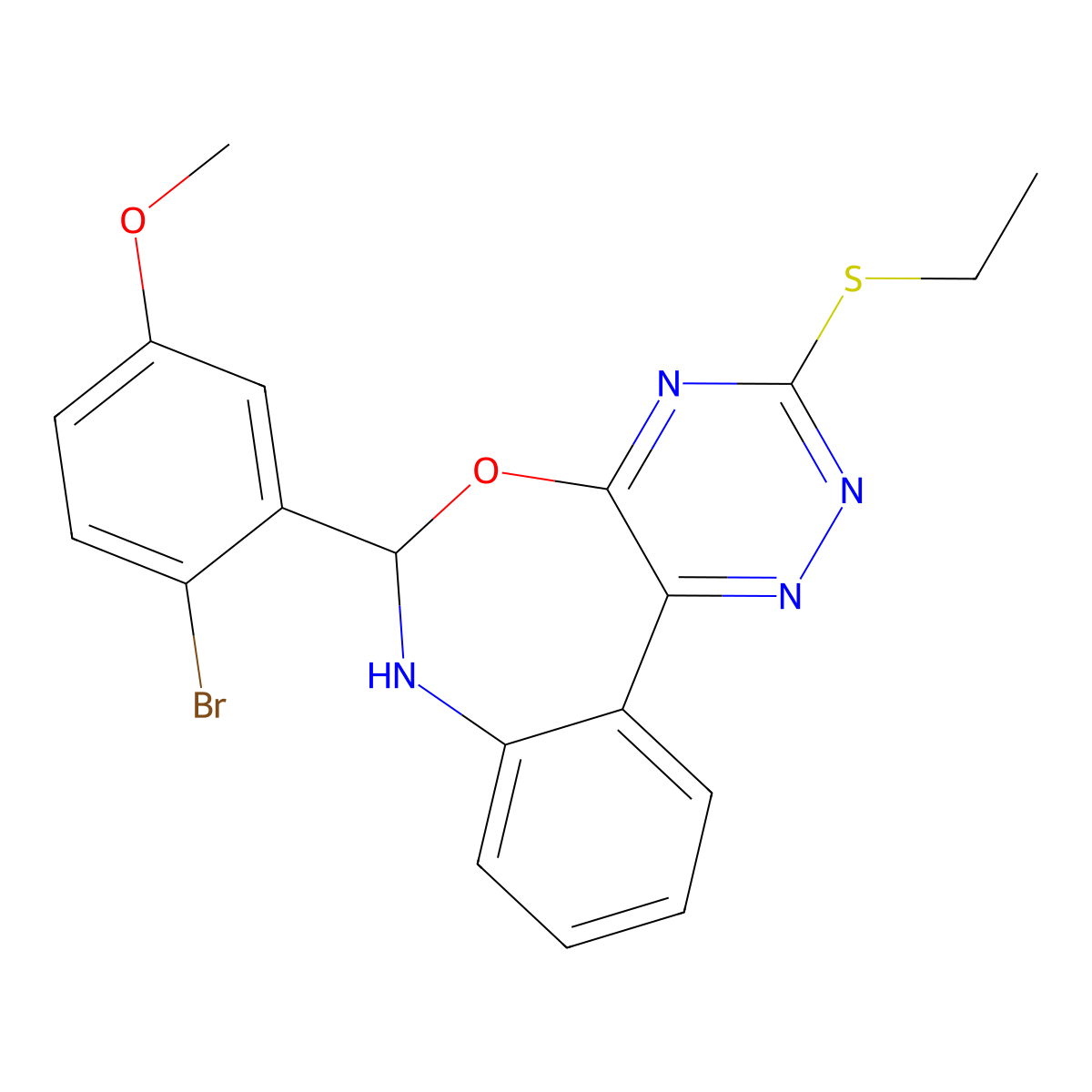 6-(2-Bromo-5-methoxyphenyl)-3-ethylsulfanyl-6,7-dihydro-[1,2,4]triazino[5,6-d][3,1]benzoxazepine molecular structure, CAS 353785-39-4