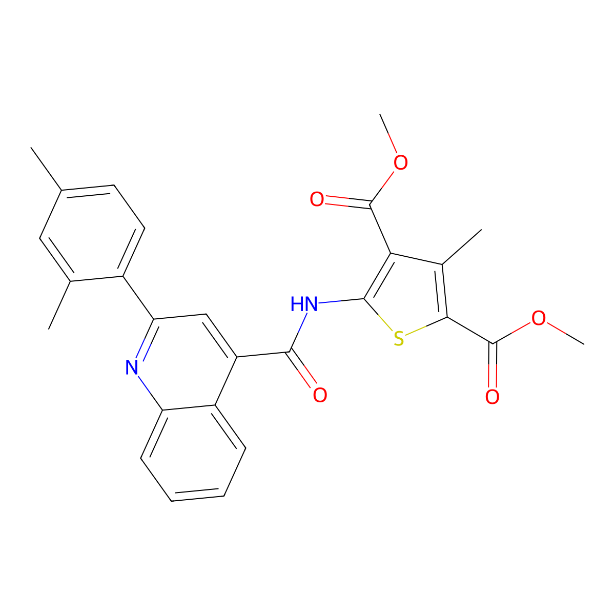 Dimethyl 5-[[2-(2,4-dimethylphenyl)quinoline-4-carbonyl]amino]-3-methylthiophene-2,4-dicarboxylate molecular structure, CAS 353785-92-9