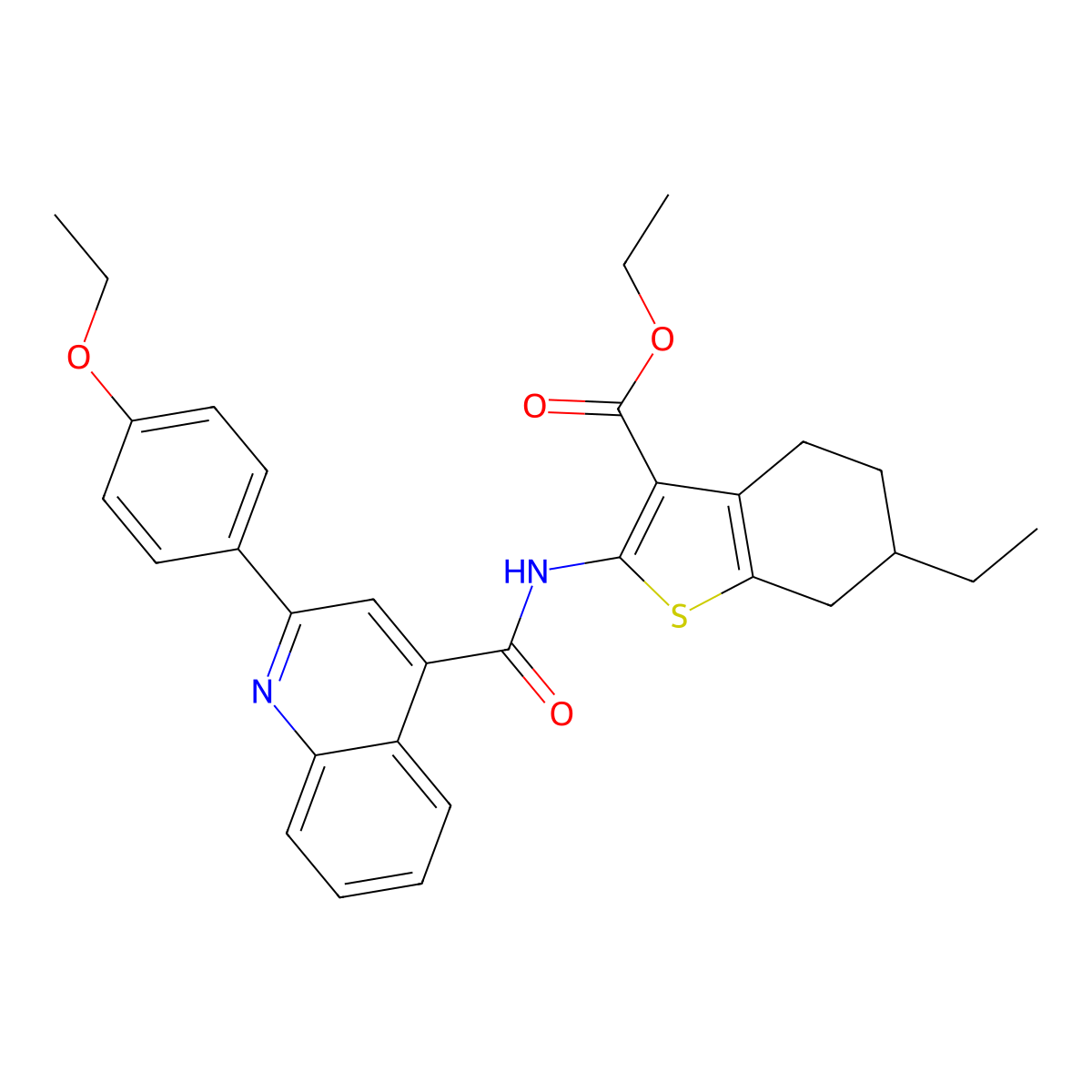 Ethyl 2-[[2-(4-ethoxyphenyl)quinoline-4-carbonyl]amino]-6-ethyl-4,5,6,7-tetrahydro-1-benzothiophene-3-carboxylate molecular structure, CAS 353786-09-1