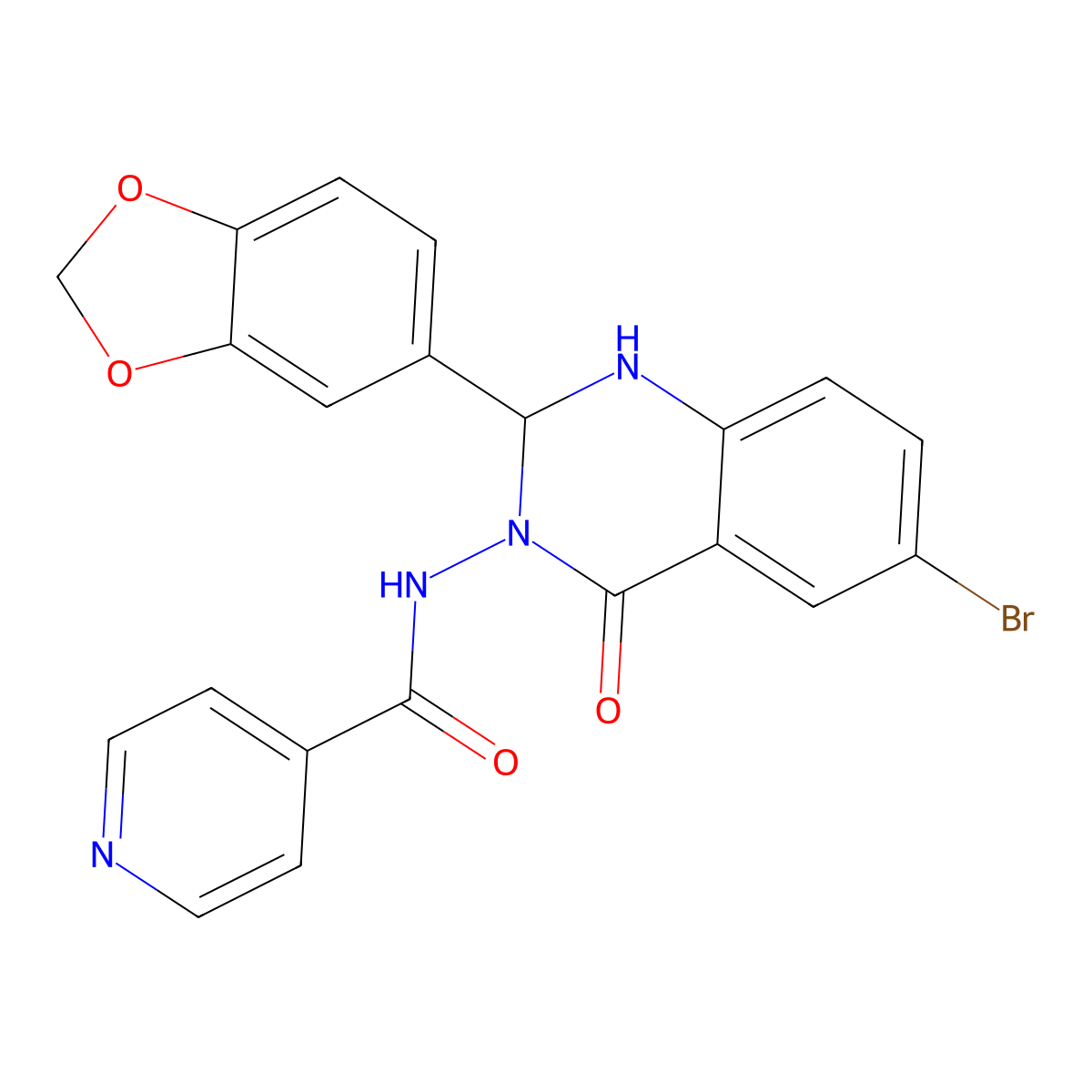 N-[2-(1,3-benzodioxol-5-yl)-6-bromo-4-oxo-1,2-dihydroquinazolin-3-yl]pyridine-4-carboxamide molecular structure, CAS 353786-29-5