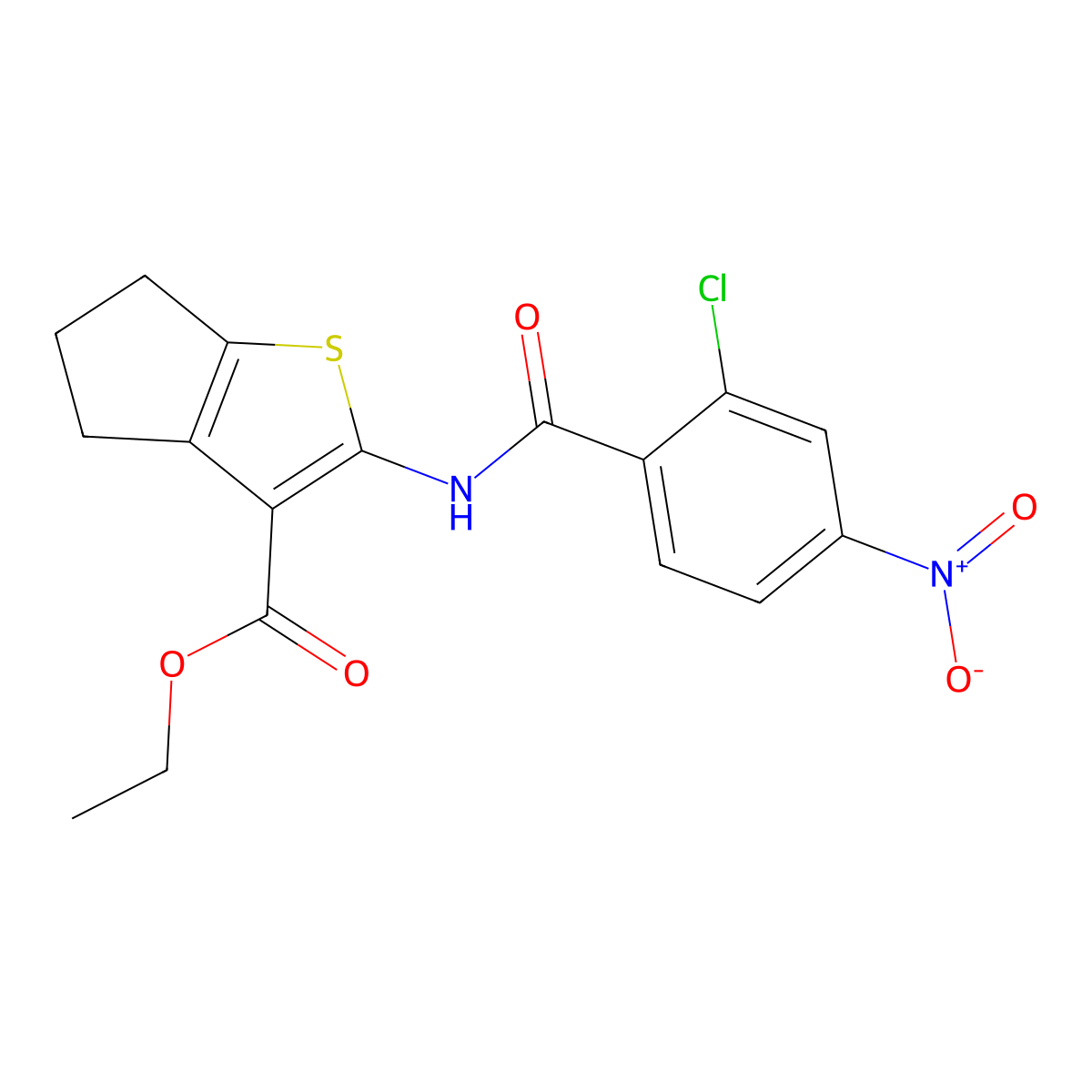 ethyl 2-[(2-chloro-4-nitrobenzoyl)amino]-5,6-dihydro-4H-cyclopenta[b]thiophene-3-carboxylate molecular structure, CAS 353786-43-3