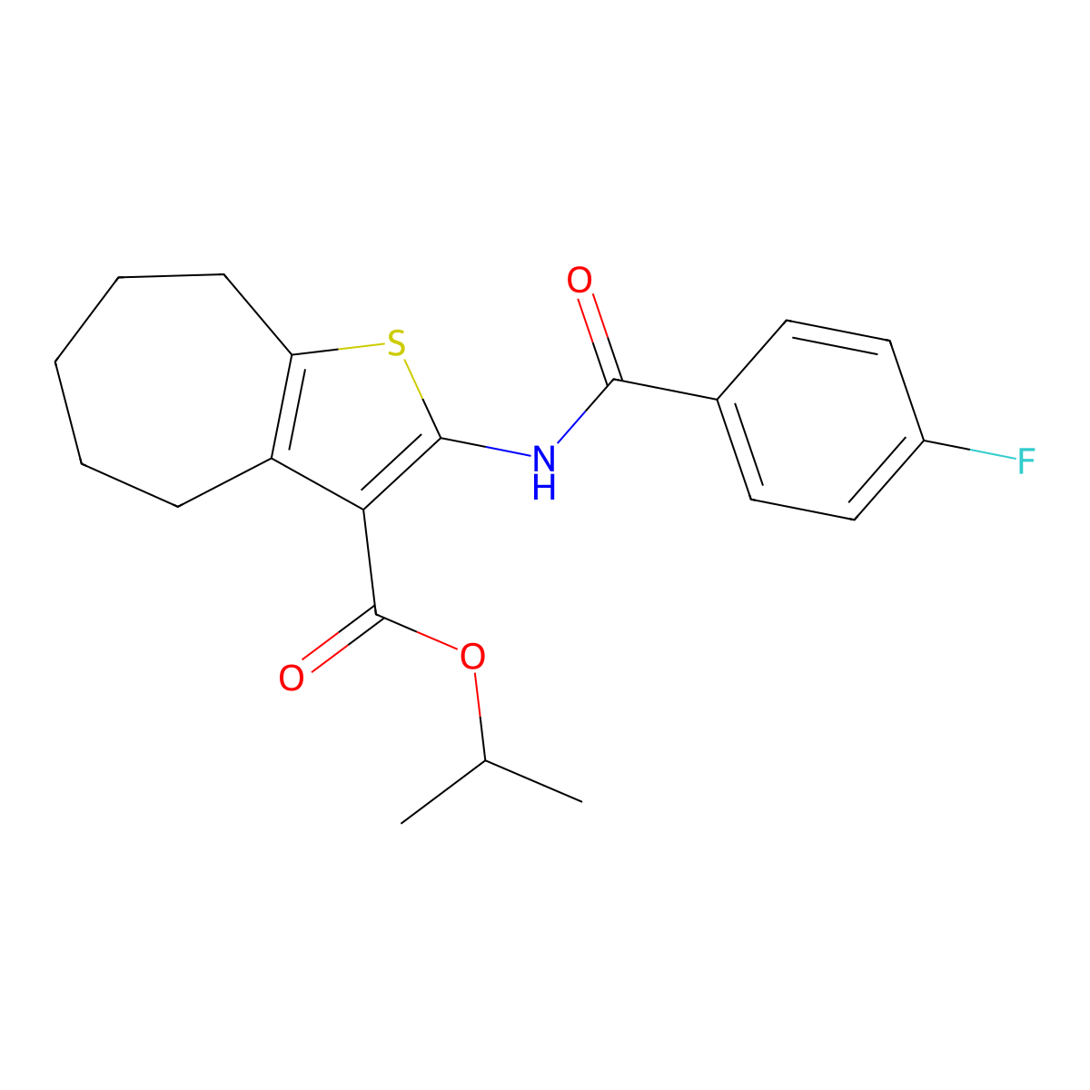 propan-2-yl 2-[(4-fluorobenzoyl)amino]-5,6,7,8-tetrahydro-4H-cyclohepta[b]thiophene-3-carboxylate molecular structure, CAS 353786-45-5