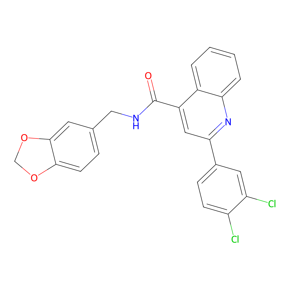 N-(1,3-benzodioxol-5-ylmethyl)-2-(3,4-dichlorophenyl)quinoline-4-carboxamide molecular structure, CAS 353786-65-9
