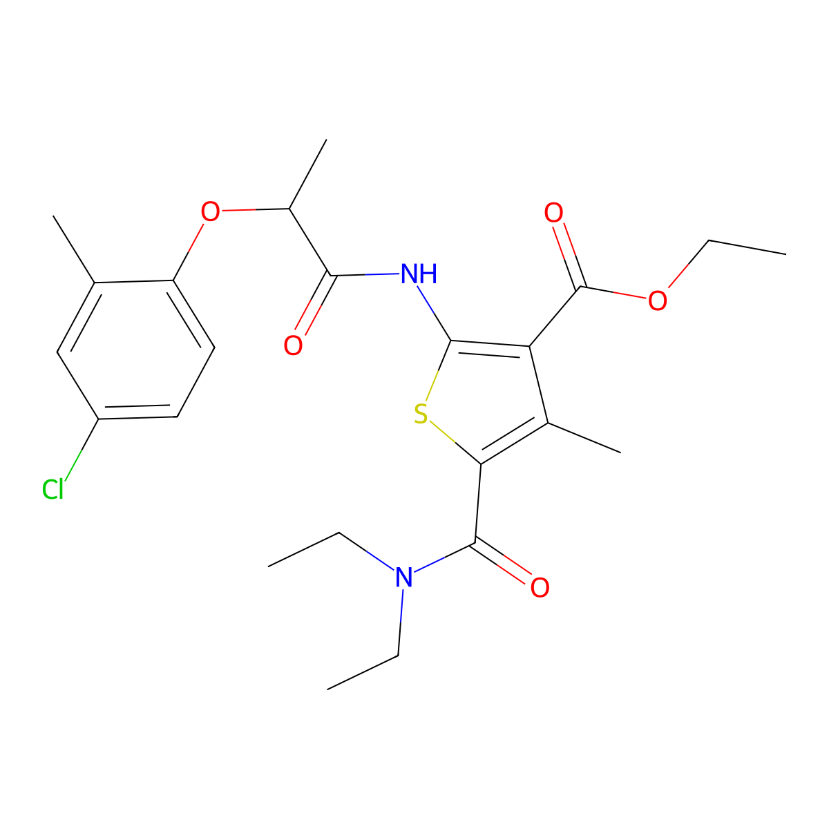Ethyl 2-{[2-(4-chloro-2-methylphenoxy)propanoyl]amino}-5-(diethylcarbamoyl)-4-methylthiophene-3-carboxylate molecular structure, CAS 353786-97-7