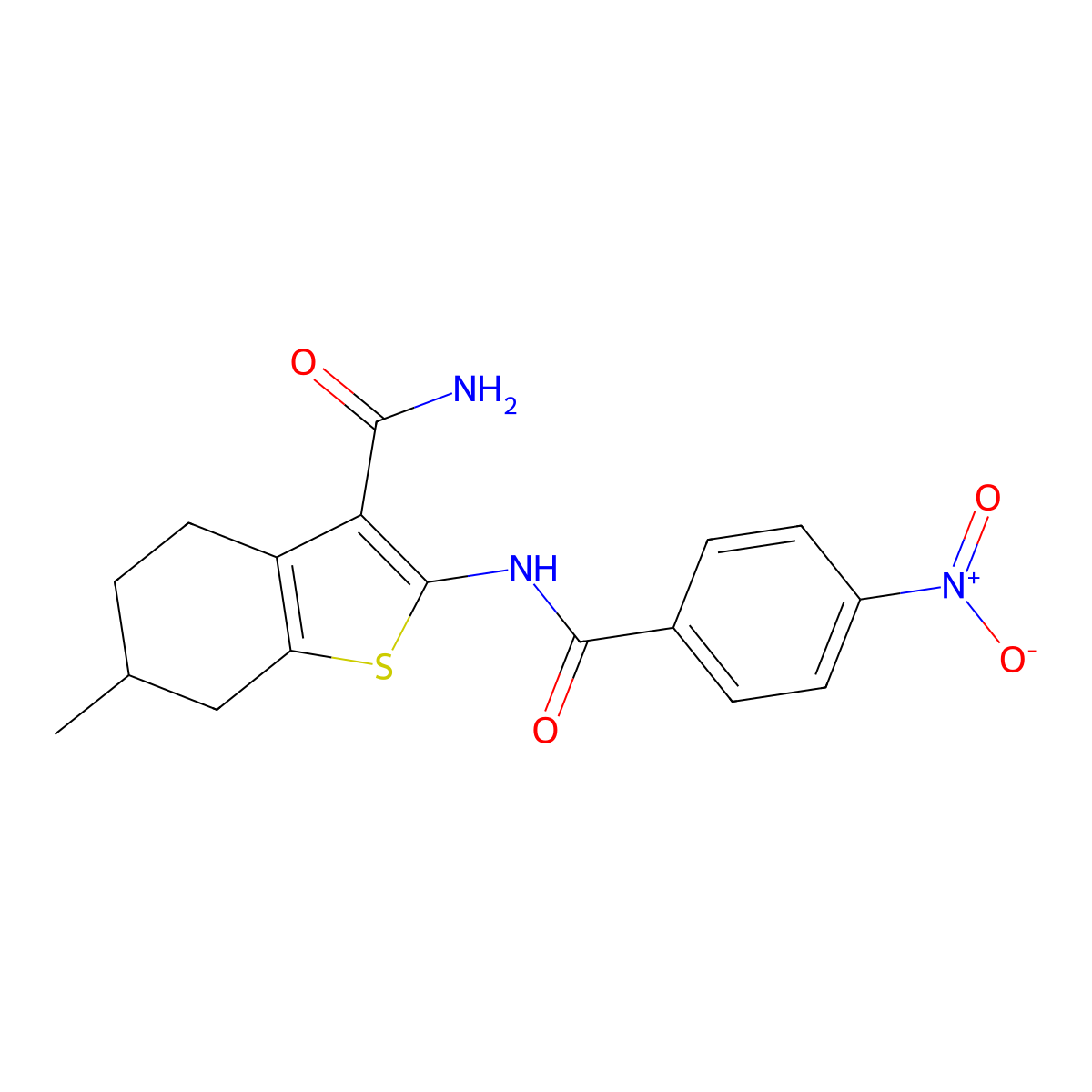 6-Methyl-2-[(4-nitrobenzoyl)amino]-4,5,6,7-tetrahydro-1-benzothiophene-3-carboxamide molecular structure, CAS 353787-06-1