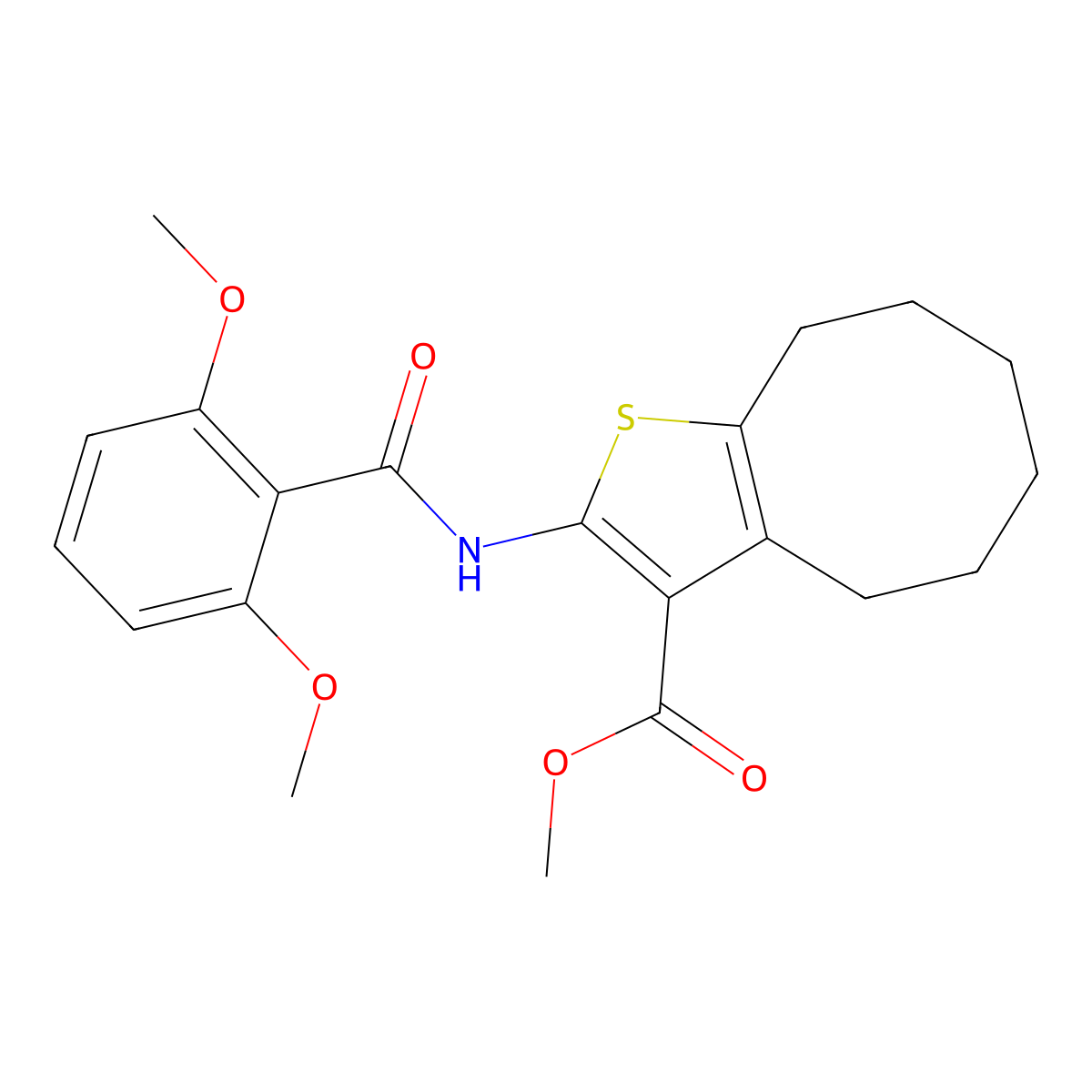 Methyl 2-[(2,6-dimethoxybenzoyl)amino]-4,5,6,7,8,9-hexahydrocycloocta[b]thiophene-3-carboxylate molecular structure, CAS 353787-38-9