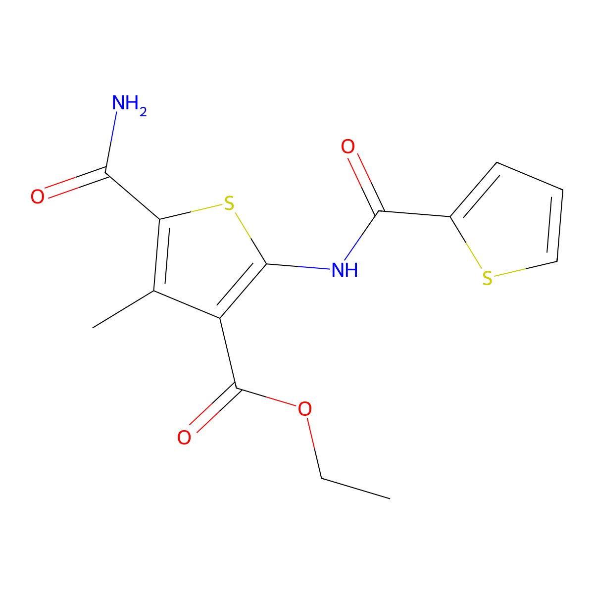 Ethyl 5-carbamoyl-4-methyl-2-(thiophene-2-carbonylamino)thiophene-3-carboxylate molecular structure, CAS 353787-42-5