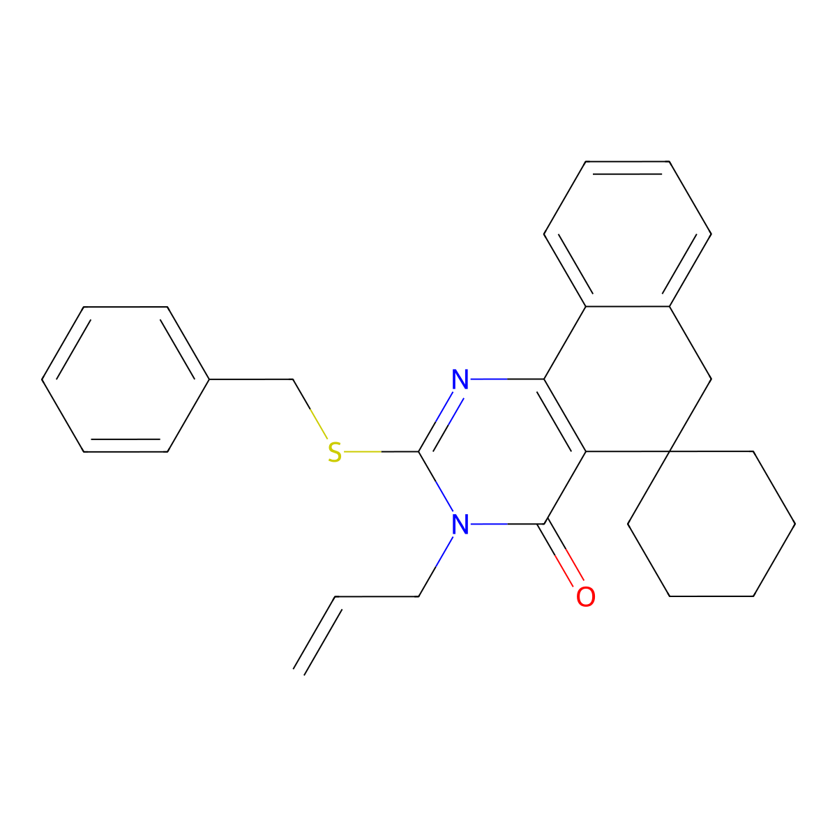 3-allyl-2-(benzylsulfanyl)-5,6-dihydrospiro(benzo[h]quinazoline-5,1'-cyclohexane)-4(3H)-one molecular structure, CAS 353787-50-5