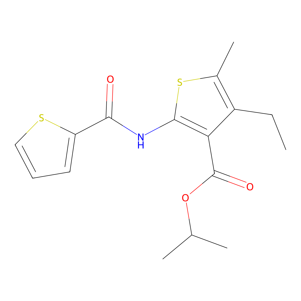 Propan-2-yl 4-ethyl-5-methyl-2-(thiophene-2-carbonylamino)thiophene-3-carboxylate molecular structure, CAS 353787-94-7