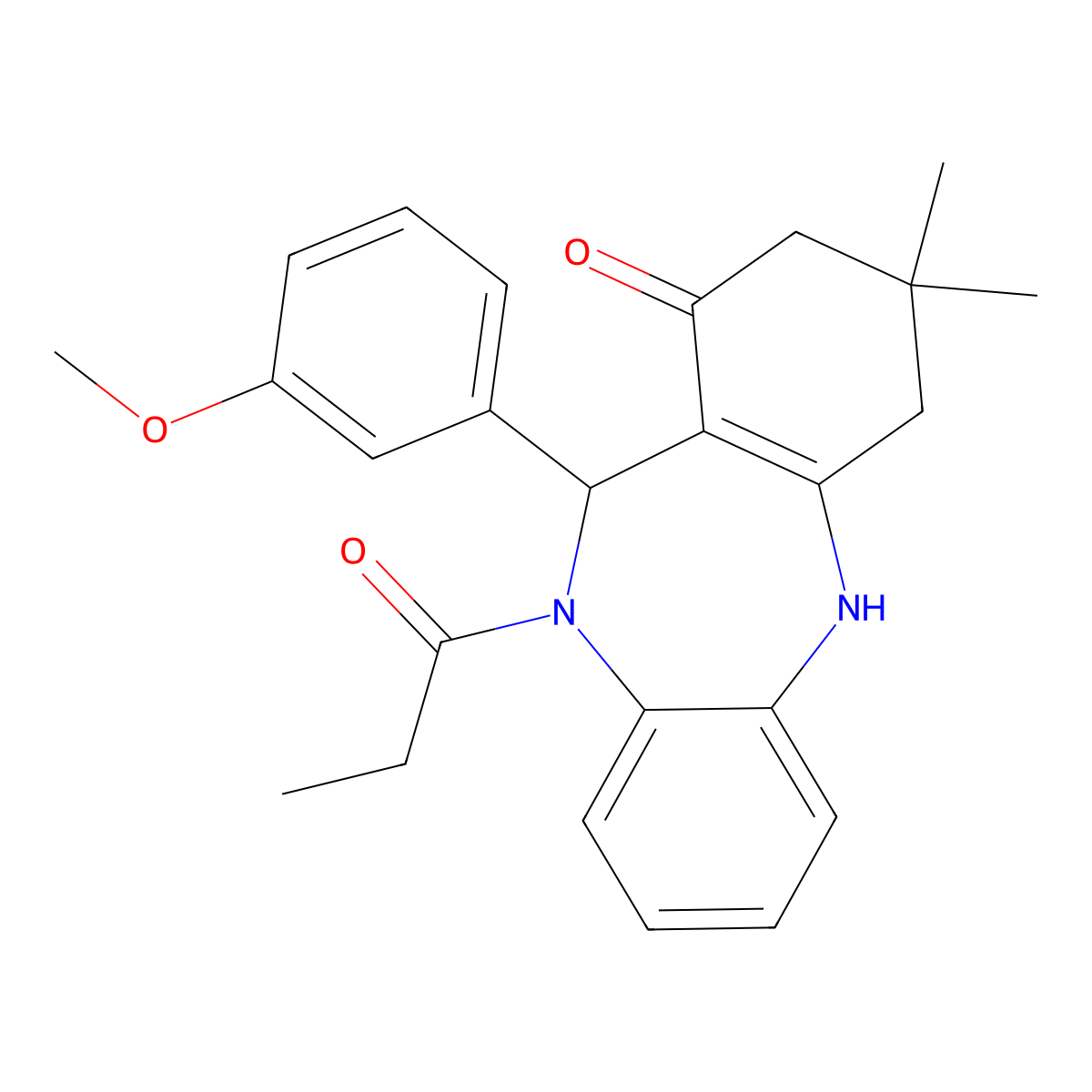 11-(3-methoxyphenyl)-3,3-dimethyl-10-propionyl-2,3,4,5,10,11-hexahydro-1H-dibenzo[b,e][1,4]diazepin-1-one molecular structure, CAS 353788-14-4