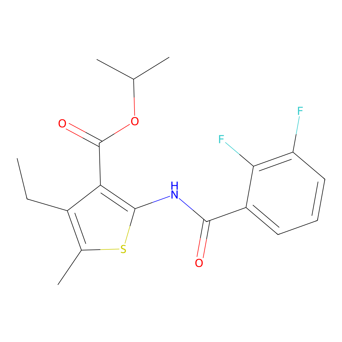 Isopropyl 2-[(2,3-difluorobenzoyl)amino]-4-ethyl-5-methyl-3-thiophenecarboxylate molecular structure, CAS 353788-32-6