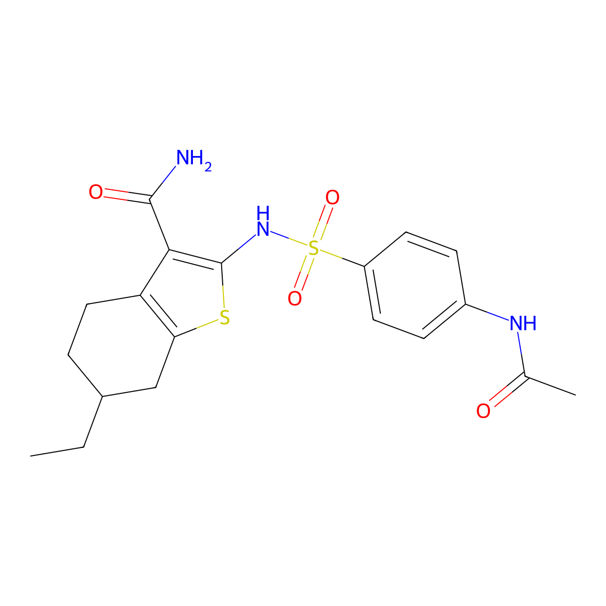 2-({[4-(Acetylamino)phenyl]sulfonyl}amino)-6-ethyl-4,5,6,7-tetrahydro-1-benzothiophene-3-carboxamide molecular structure, CAS 353788-57-5