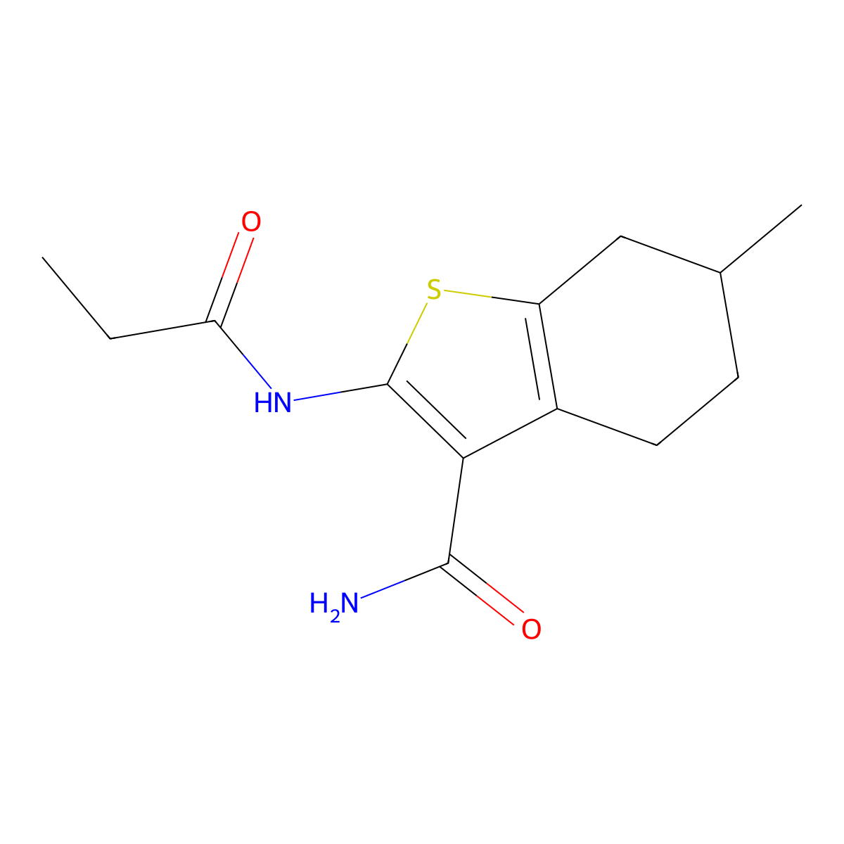 6-Methyl-2-propionamido-4,5,6,7-tetrahydrobenzo[b]thiophene-3-carboxamide molecular structure, CAS 353788-74-6