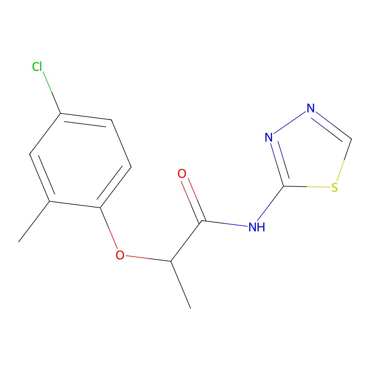 2-(4-chloro-2-methylphenoxy)-N-(1,3,4-thiadiazol-2-yl)propanamide molecular structure, CAS 353788-88-2