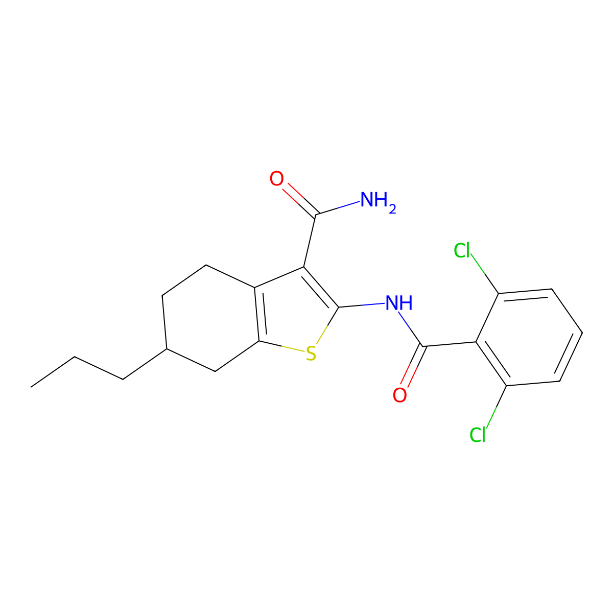 2-[(2,6-Dichlorobenzoyl)amino]-6-propyl-4,5,6,7-tetrahydro-1-benzothiophene-3-carboxamide molecular structure, CAS 353788-94-0