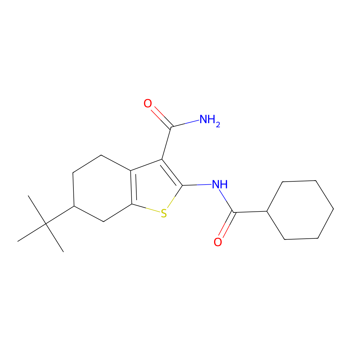 6-(tert-Butyl)-2-(cyclohexanecarboxamido)-4,5,6,7-tetrahydrobenzo[b]thiophene-3-carboxamide molecular structure, CAS 353788-95-1