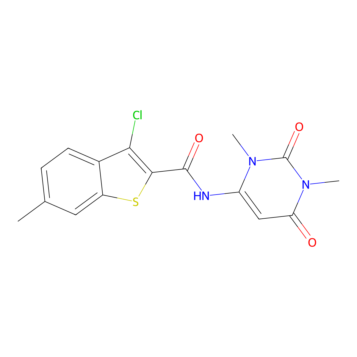 3-chloro-N-(1,3-dimethyl-2,6-dioxopyrimidin-4-yl)-6-methyl-1-benzothiophene-2-carboxamide molecular structure, CAS 353788-97-3
