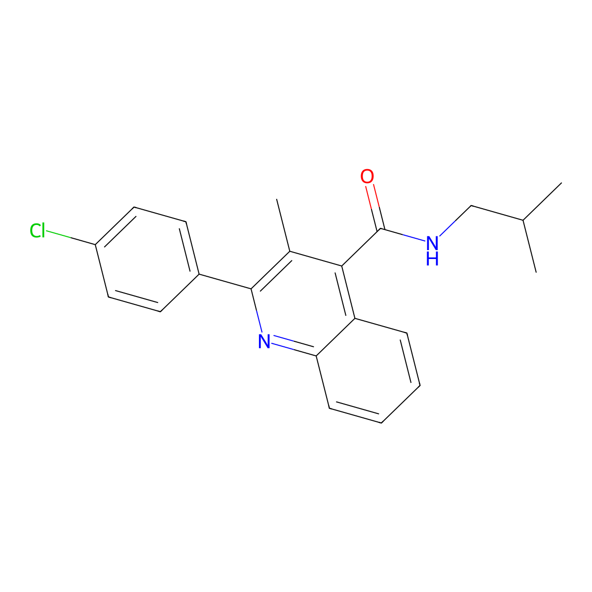 2-(4-chlorophenyl)-3-methyl-N-(2-methylpropyl)quinoline-4-carboxamide molecular structure, CAS 353789-05-6