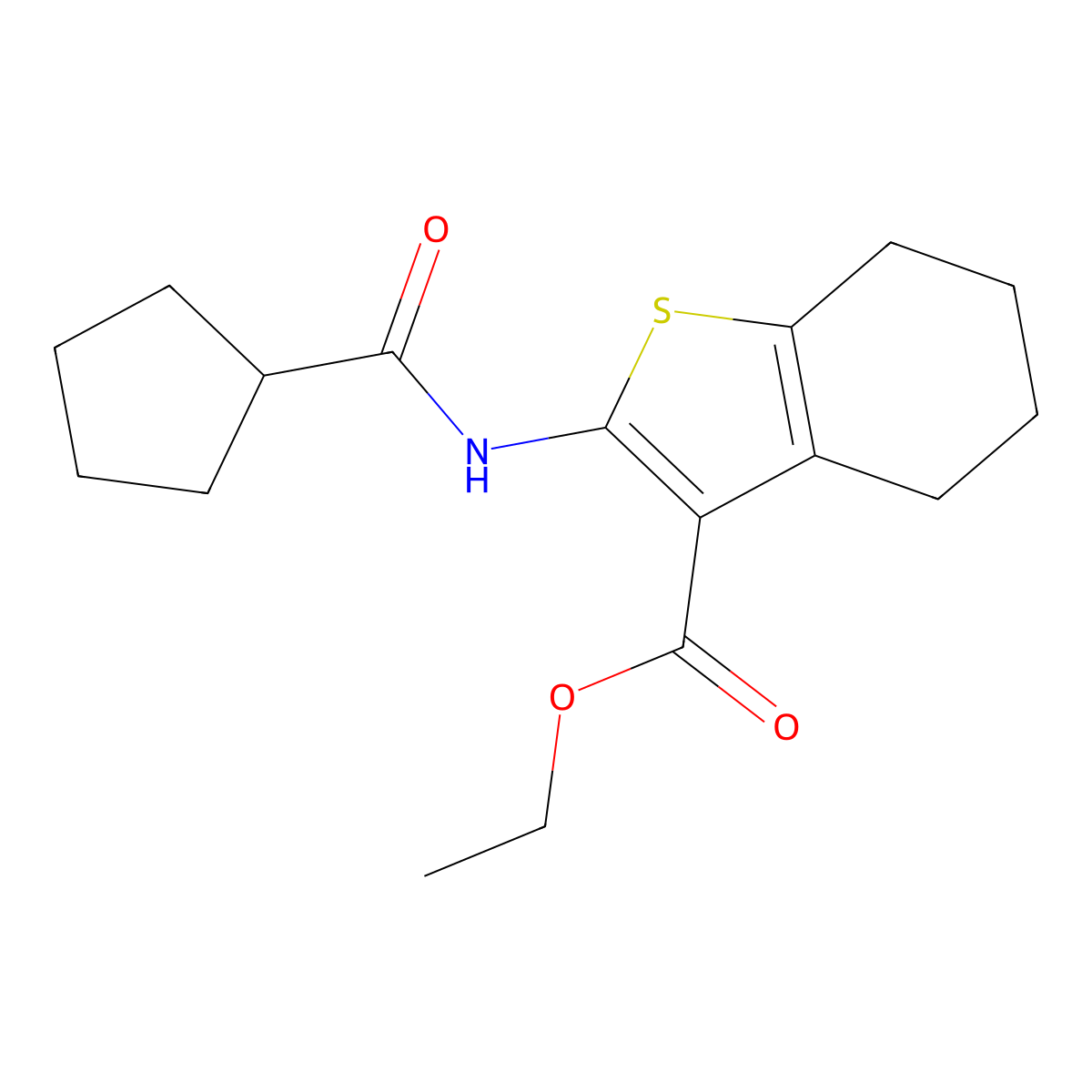 Ethyl 2-[(cyclopentylcarbonyl)amino]-4,5,6,7-tetrahydro-1-benzothiophene-3-carboxylate molecular structure, CAS 353789-11-4