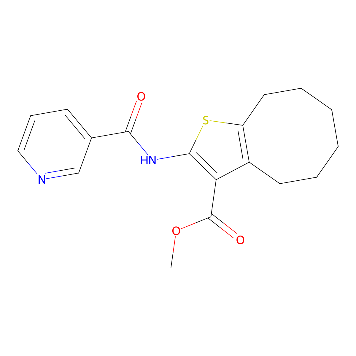 Methyl 2-(pyridine-3-carbonylamino)-4,5,6,7,8,9-hexahydrocycloocta[b]thiophene-3-carboxylate molecular structure, CAS 353789-25-0