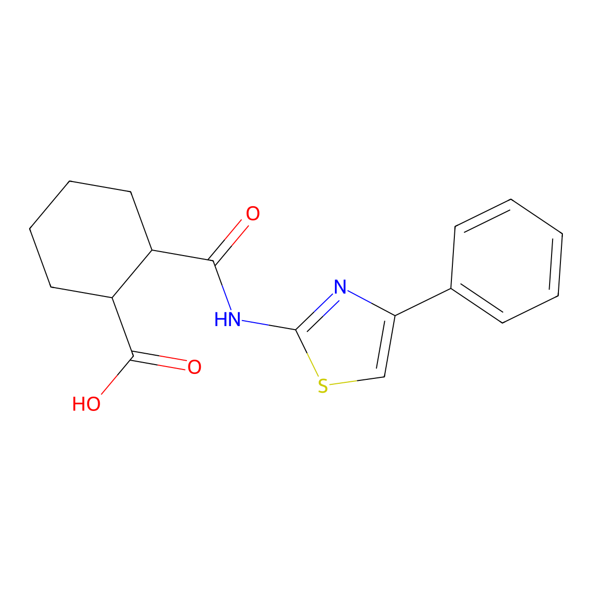 Cyclohexanecarboxylic acid, 2-[[(4-phenyl-2-thiazolyl)amino]carbonyl]- molecular structure, CAS 353789-34-1