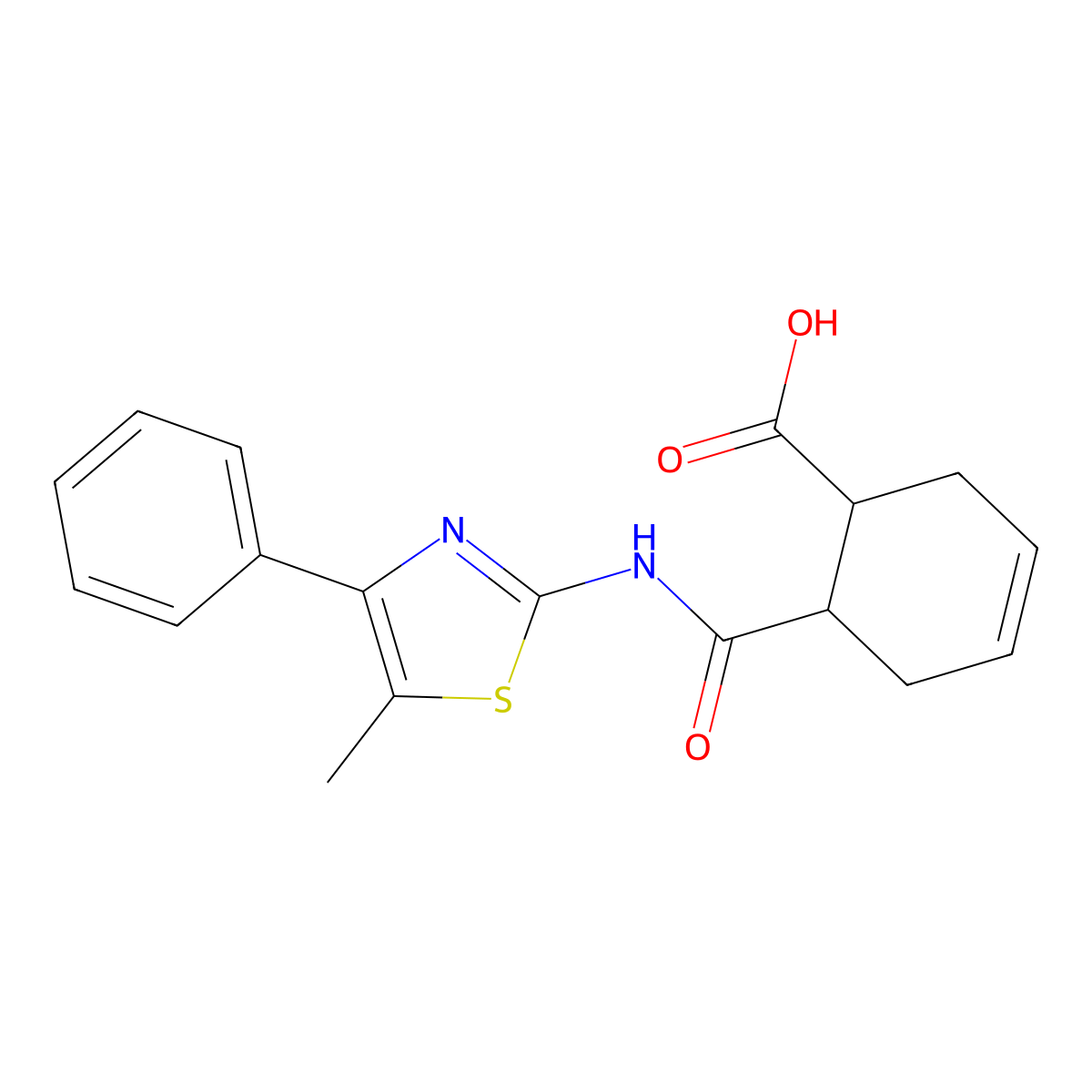 6-[(5-Methyl-4-phenyl-1,3-thiazol-2-yl)carbamoyl]cyclohex-3-ene-1-carboxylic acid molecular structure, CAS 353789-38-5