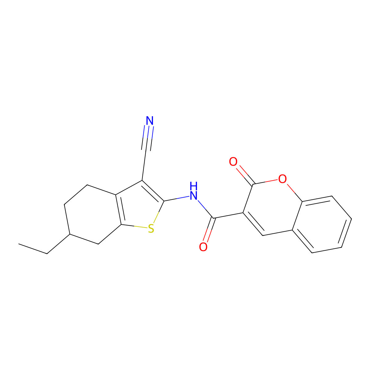 N-(3-cyano-6-ethyl-4,5,6,7-tetrahydro-1-benzothiophen-2-yl)-2-oxo-2H-chromene-3-carboxamide molecular structure, CAS 353789-43-2