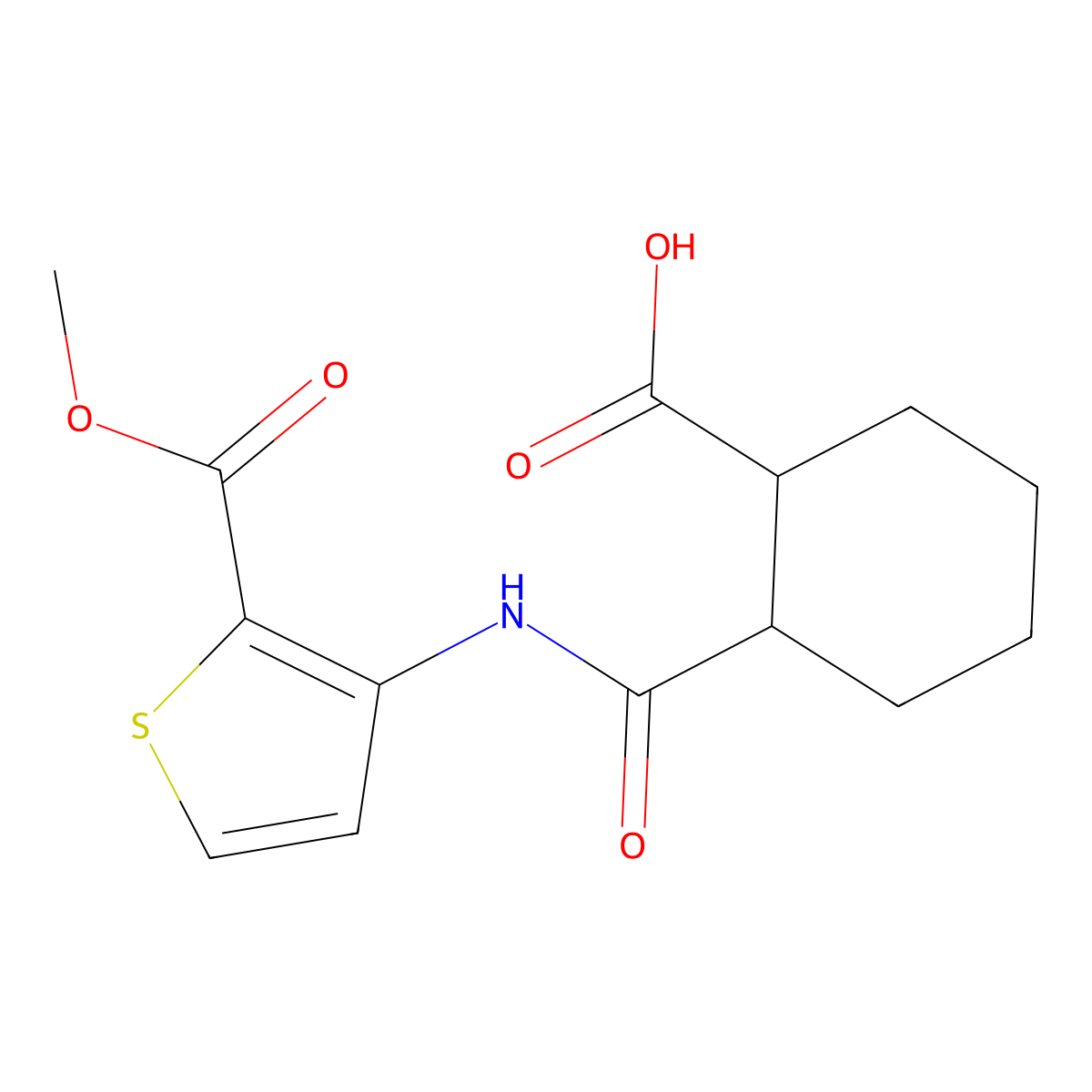 2-({[2-(Methoxycarbonyl)-3-thienyl]amino}carbonyl)cyclohexanecarboxylic acid molecular structure, CAS 353790-33-7