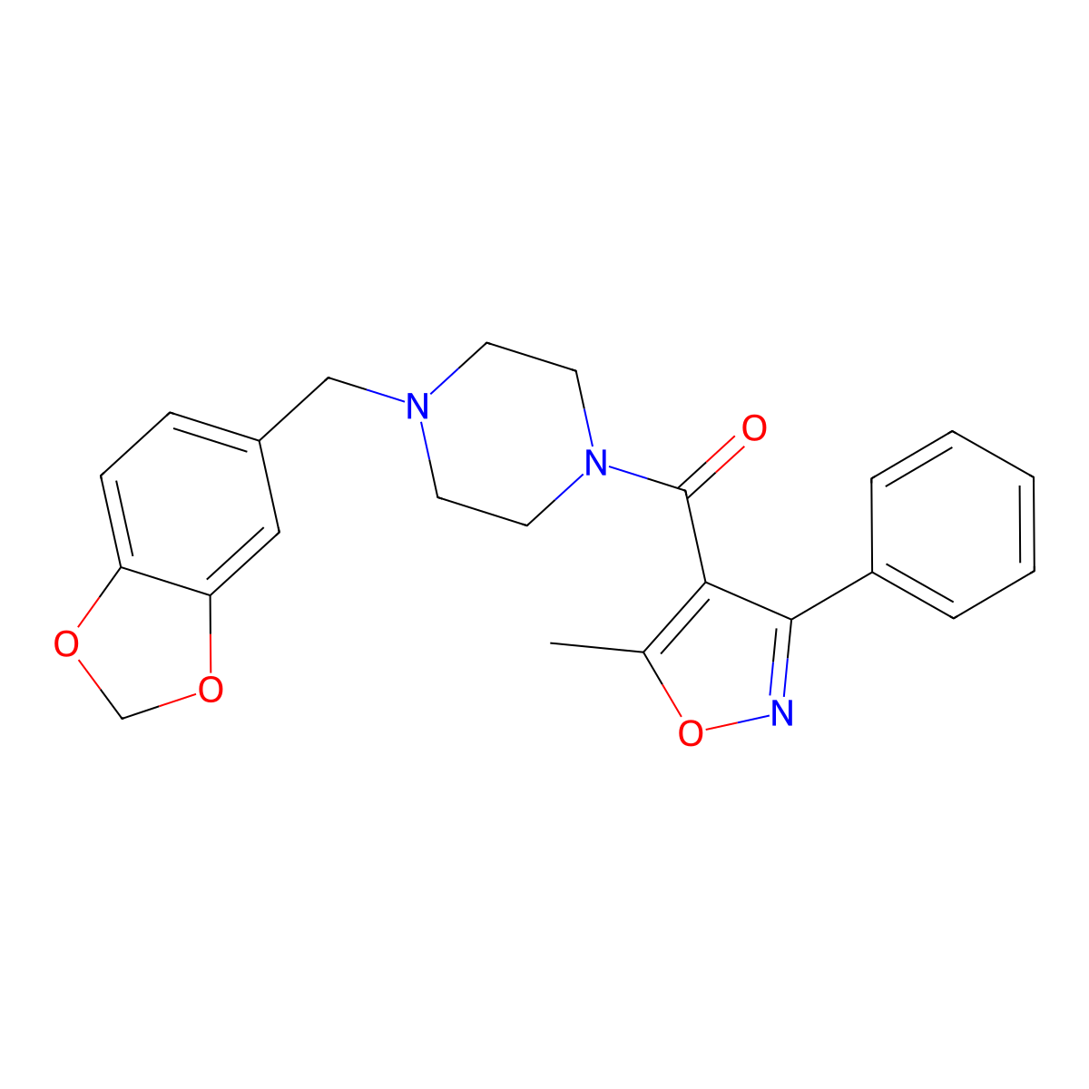 [4-(1,3-Benzodioxol-5-ylmethyl)piperazin-1-yl](5-methyl-3-phenyl-1,2-oxazol-4-yl)methanone molecular structure, CAS 353790-43-9