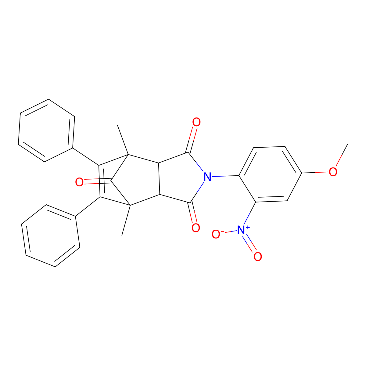 2-(4-methoxy-2-nitrophenyl)-4,7-dimethyl-5,6-diphenyl-3a,4,7,7a-tetrahydro-1H-4,7-methanoisoindole-1,3,8-trione molecular structure, CAS 353791-31-8