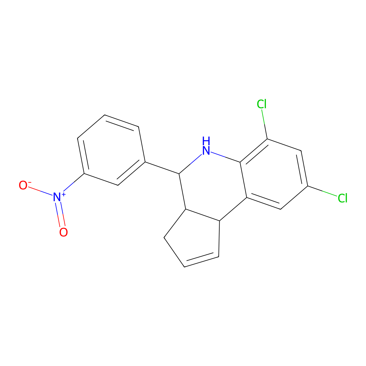 6,8-dichloro-4-{3-nitrophenyl}-3a,4,5,9b-tetrahydro-3H-cyclopenta[c]quinoline molecular structure, CAS 353791-47-6