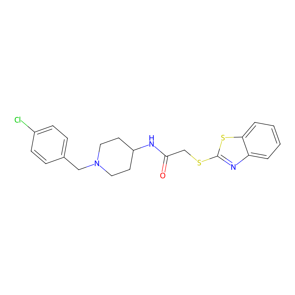 2-(1,3-benzothiazol-2-ylsulfanyl)-N-{1-[(4-chlorophenyl)methyl]piperidin-4-yl}acetamide molecular structure, CAS 353791-86-3