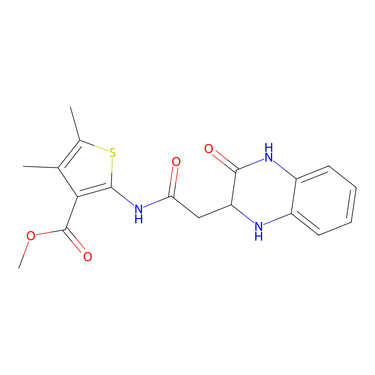 methyl 4,5-dimethyl-2-[[2-(3-oxo-2,4-dihydro-1H-quinoxalin-2-yl)acetyl]amino]thiophene-3-carboxylate molecular structure, CAS 353793-06-3