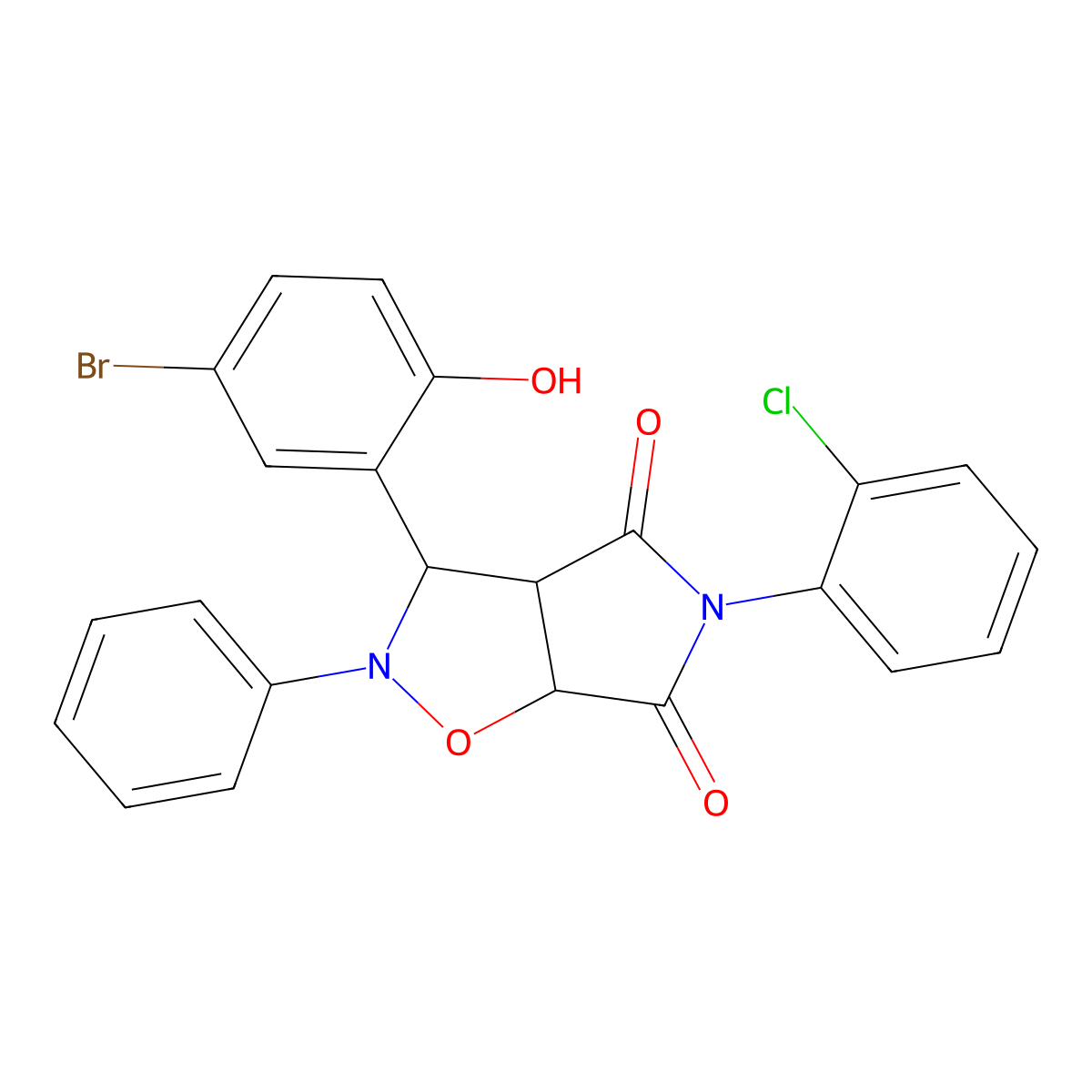 3-(5-bromo-2-hydroxyphenyl)-5-(2-chlorophenyl)-2-phenyldihydro-2H-pyrrolo[3,4-d]isoxazole-4,6(3H,5H)-dione molecular structure, CAS 353793-08-5