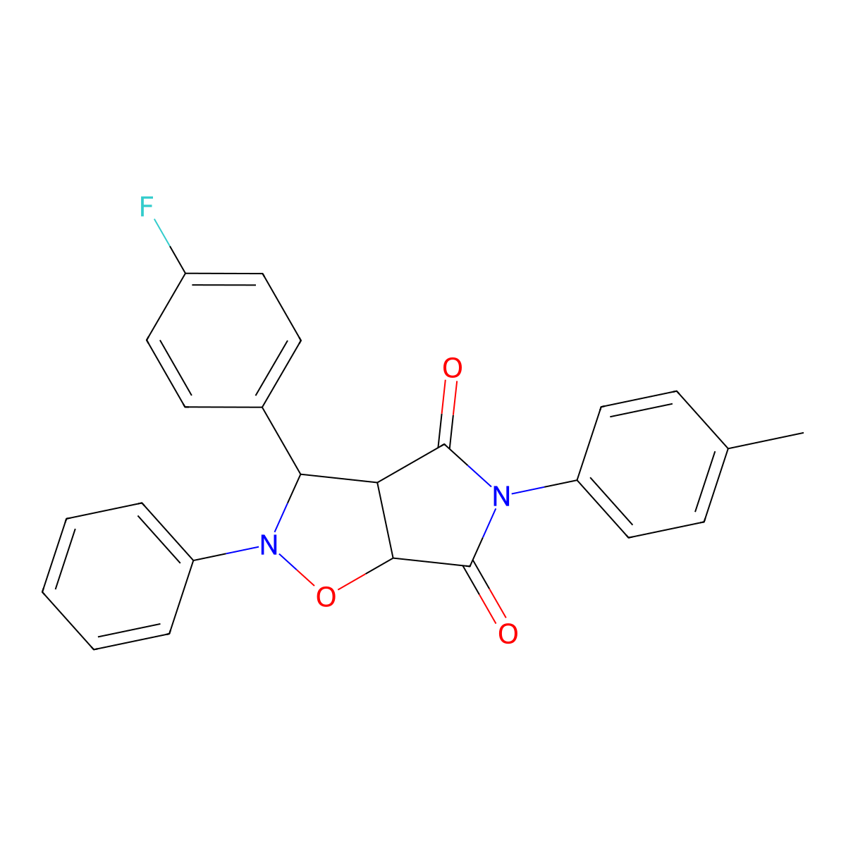 3-(4-fluorophenyl)-2-phenyl-5-(p-tolyl)dihydro-2H-pyrrolo[3,4-d]isoxazole-4,6(5H,6aH)-dione molecular structure, CAS 353793-09-6