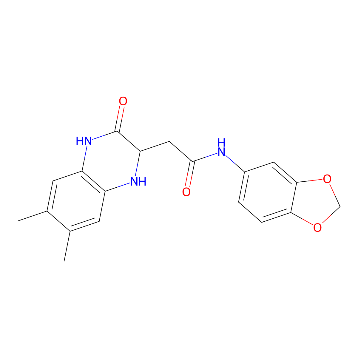 N-(1,3-benzodioxol-5-yl)-2-(6,7-dimethyl-3-oxo-2,4-dihydro-1H-quinoxalin-2-yl)acetamide molecular structure, CAS 353793-12-1