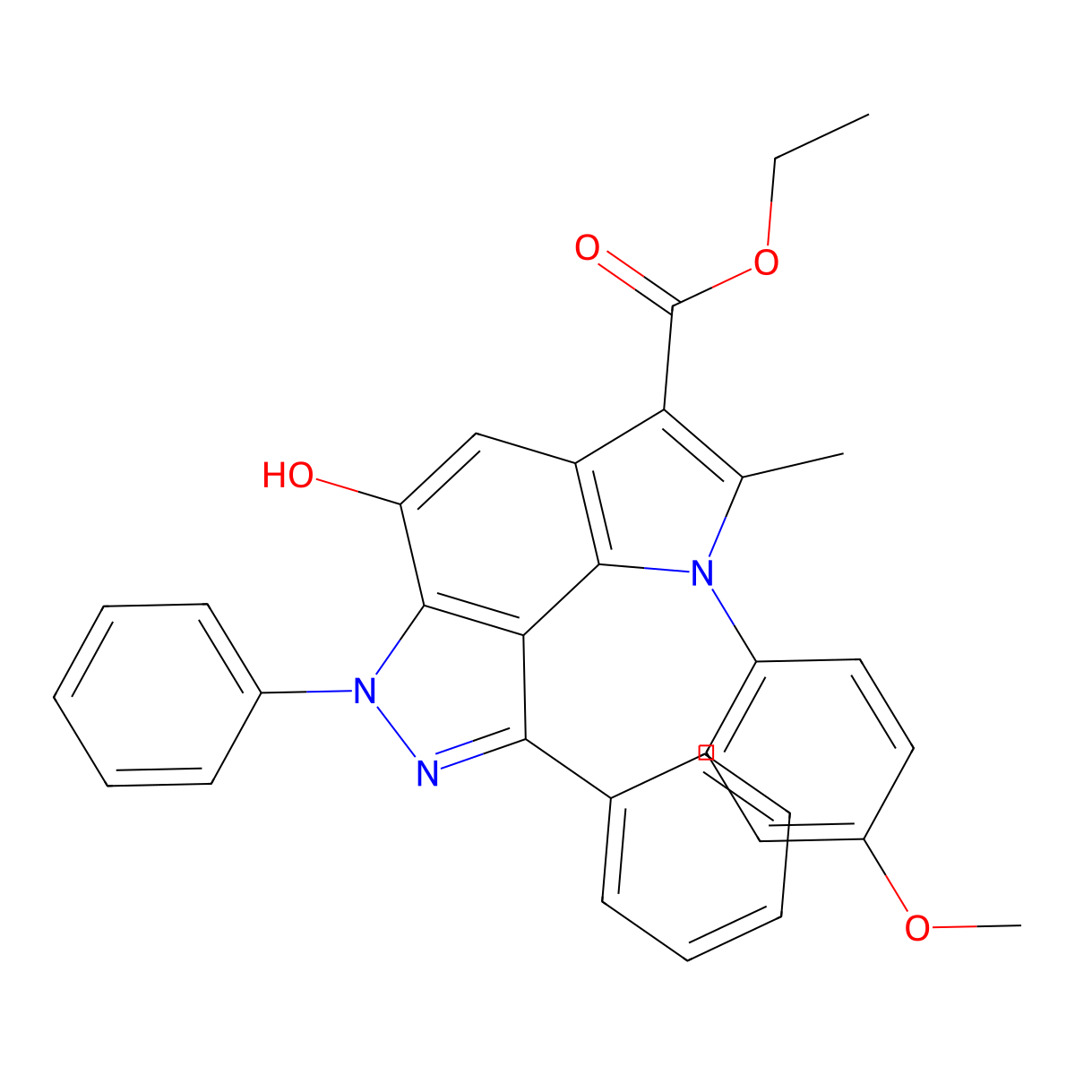 Ethyl 5-hydroxy-1-(4-methoxyphenyl)-2-methyl-6,8-diphenyl-1,6-dihydropyrrolo[2,3-e]indazole-3-carboxylate molecular structure, CAS 353799-31-2