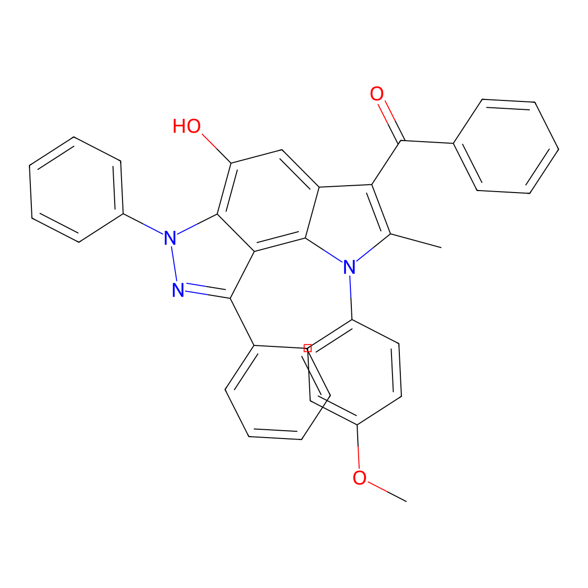 [5-Hydroxy-1-(4-methoxyphenyl)-2-methyl-6,8-diphenylpyrrolo[2,3-e]indazol-3-yl]-phenylmethanone molecular structure, CAS 353799-35-6