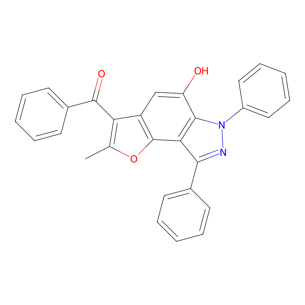 (5-Hydroxy-2-methyl-6,8-diphenylfuro[2,3-e]indazol-3-yl)-phenylmethanone molecular structure, CAS 353799-36-7
