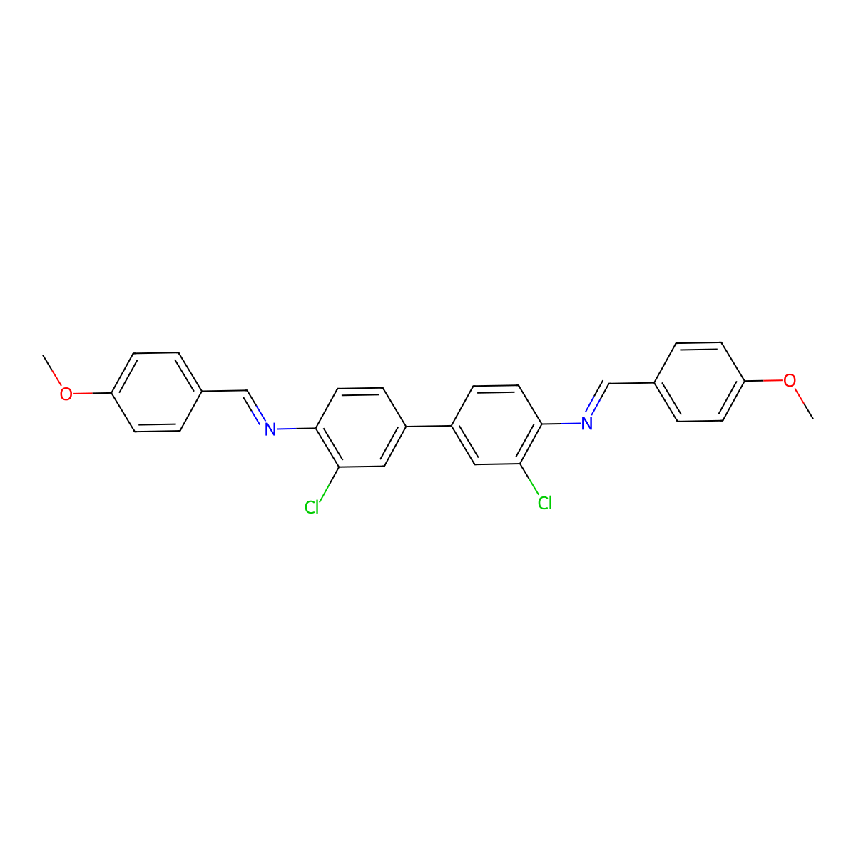3,3'-Dichloro-N,N'-bis(4-methoxybenzylidene)benzidine molecular structure, CAS 3540-78-1
