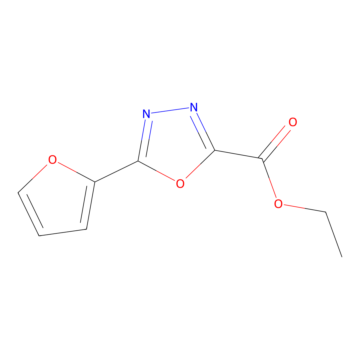 Ethyl 5-(furan-2-yl)-1,3,4-oxadiazole-2-carboxylate molecular structure, CAS 35403-86-2