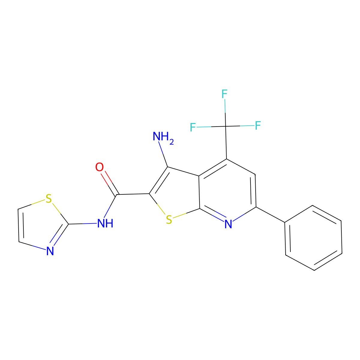 3-Amino-6-PH-N-(1,3-thiazol-2-YL)4-(tri-F-ME)thieno(2,3-B)pyridine-2-carboxamide molecular structure, CAS 354119-06-5