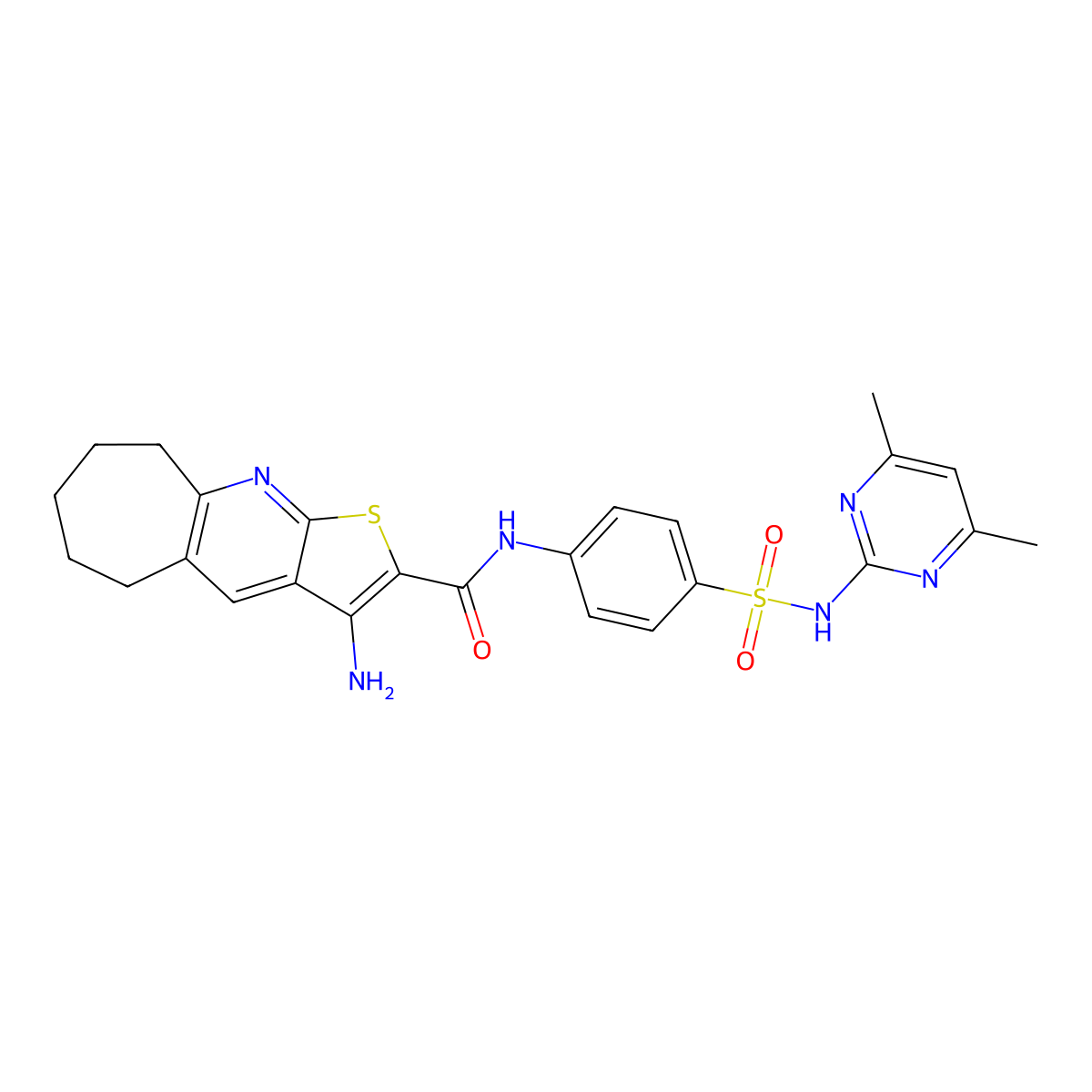 3-Amino-N-(4-(((4,6-dimethyl-2-pyrimidinyl)amino)sulfonyl)phenyl)-6,7,8, 9-tetrahydro-5H-cyclohepta(B)thieno(3,2-E)pyridine-2-carboxamide molecular structure, CAS 354119-10-1