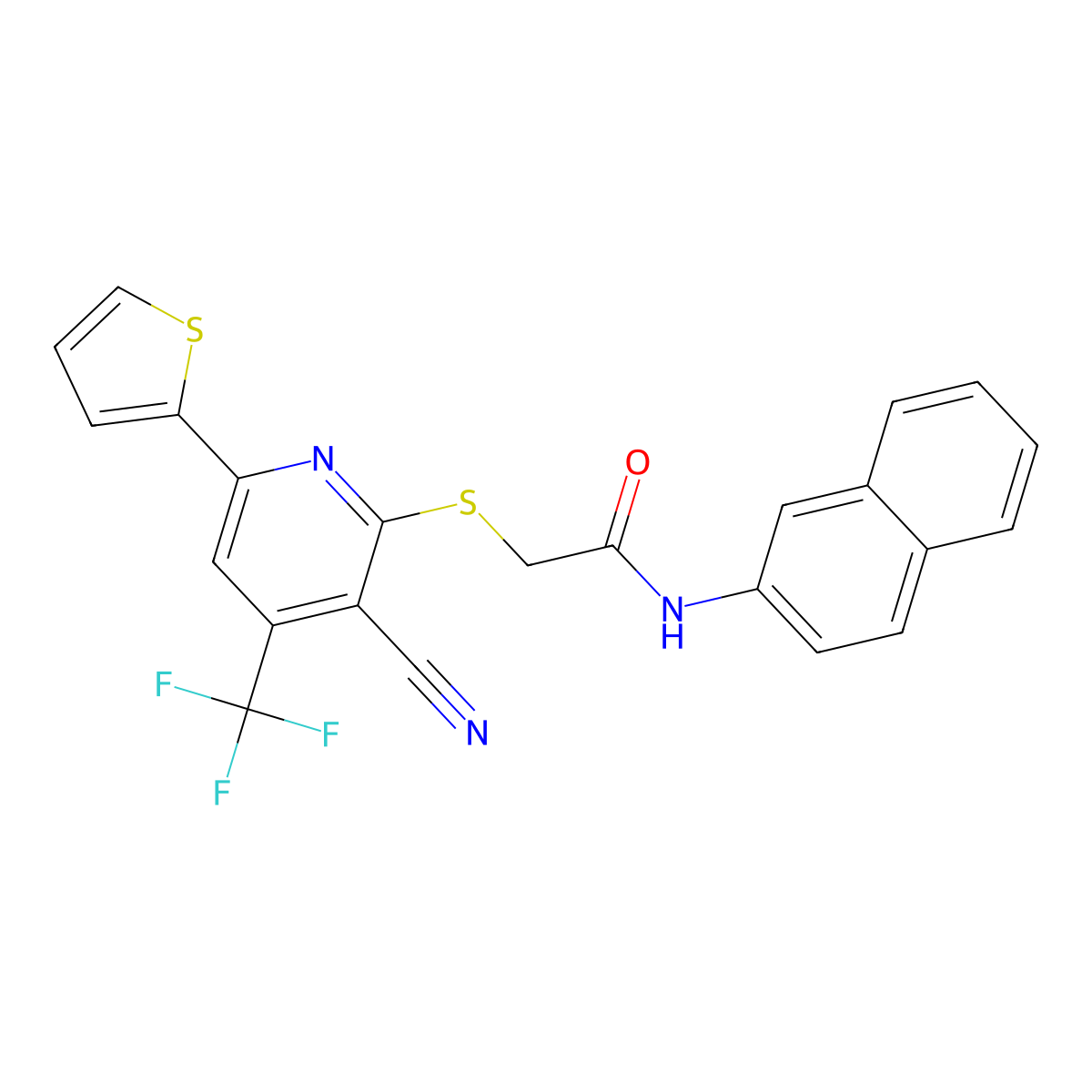 2-[3-cyano-6-thiophen-2-yl-4-(trifluoromethyl)pyridin-2-yl]sulfanyl-N-naphthalen-2-ylacetamide molecular structure, CAS 354119-14-5