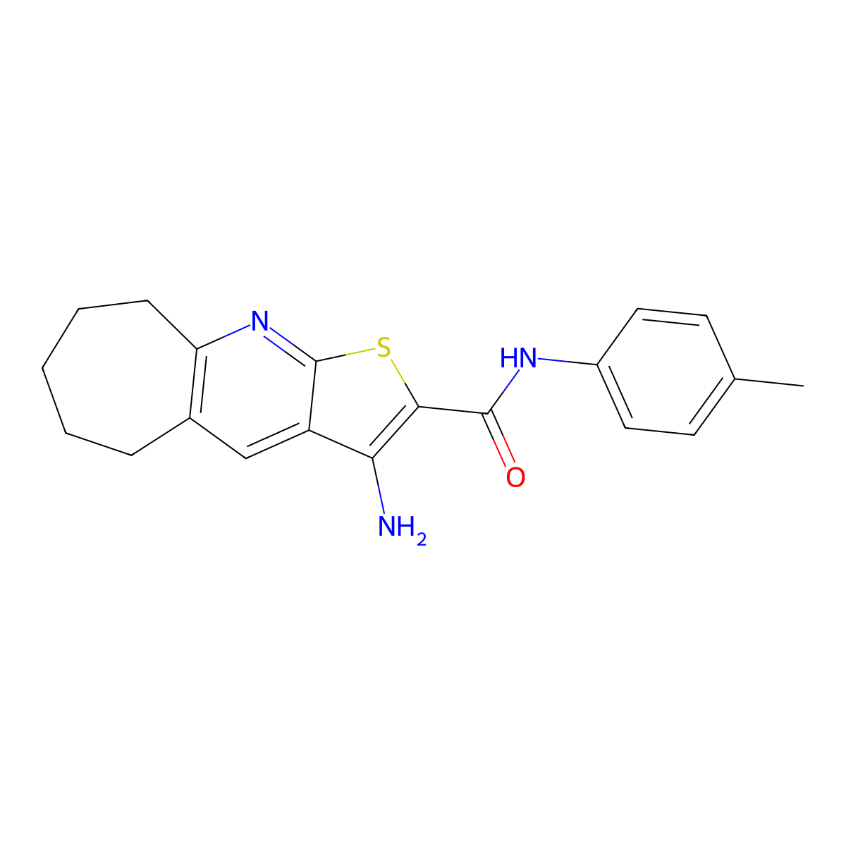 3-Amino-N-(4-methylphenyl)-6,7,8,9-tetrahydro-5H-cyclohepta[B]thieno[3,2-E]pyridine-2-carboxamide molecular structure, CAS 354119-22-5