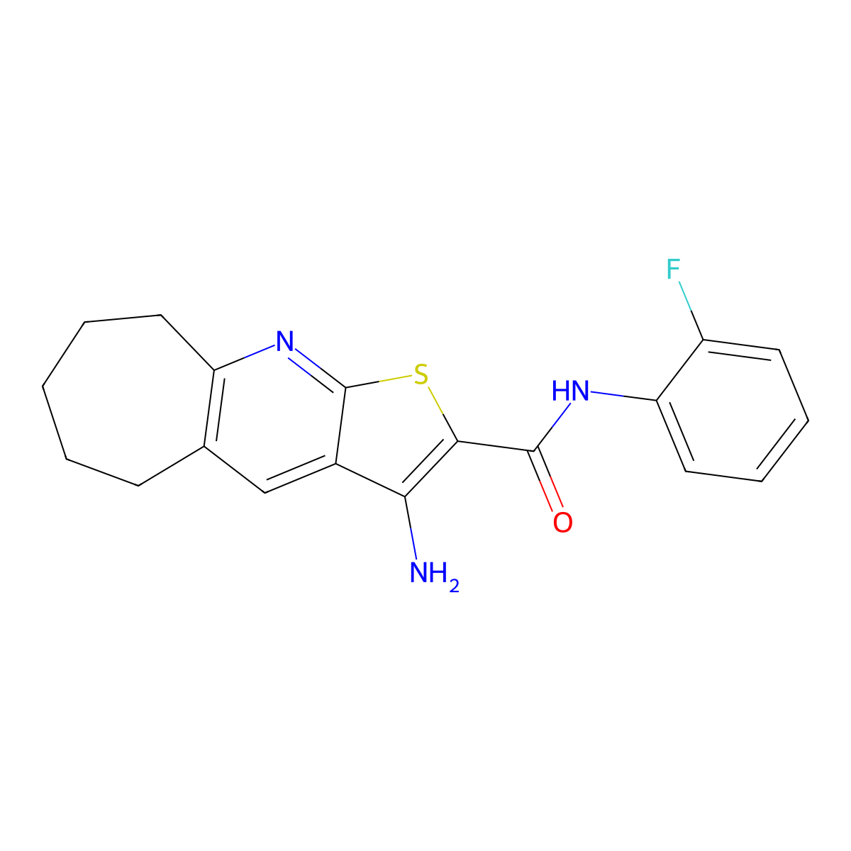 3-Amino-N-(2-fluorophenyl)-6,7,8,9-tetrahydro-5H-cyclohepta[B]thieno[3,2-E]pyridine-2-carboxamide molecular structure, CAS 354119-25-8
