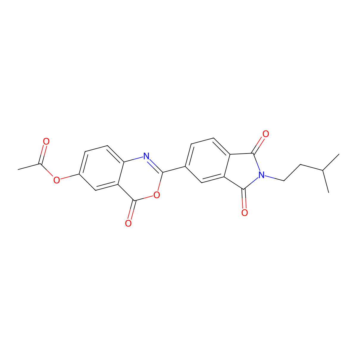 2-[2-(3-methylbutyl)-1,3-dioxo-2,3-dihydro-1H-isoindol-5-yl]-4-oxo-4H-3,1-benzoxazin-6-yl acetate molecular structure, CAS 354120-45-9