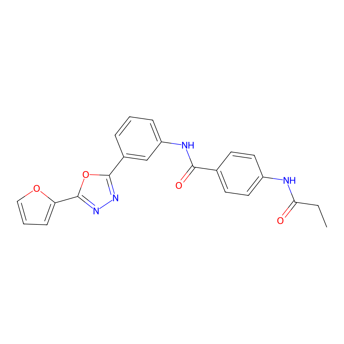 N-[3-[5-(furan-2-yl)-1,3,4-oxadiazol-2-yl]phenyl]-4-(propanoylamino)benzamide molecular structure, CAS 354120-68-6
