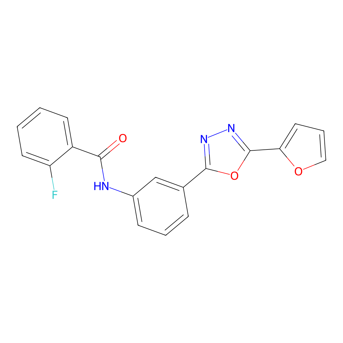2-fluoro-N-[3-[5-(furan-2-yl)-1,3,4-oxadiazol-2-yl]phenyl]benzamide molecular structure, CAS 354120-69-7